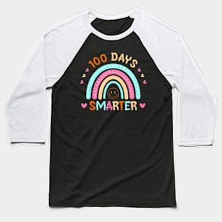 100Th Day Of School Teacher 100 Days Smarter Rainbow Groovy Baseball T-Shirt